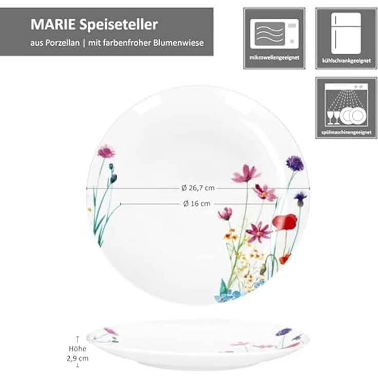 MamboCat Speiseteller 6x Marie Speiseteller 26,7cm Porzellan große Platte Essteller Blumen – Bild 6