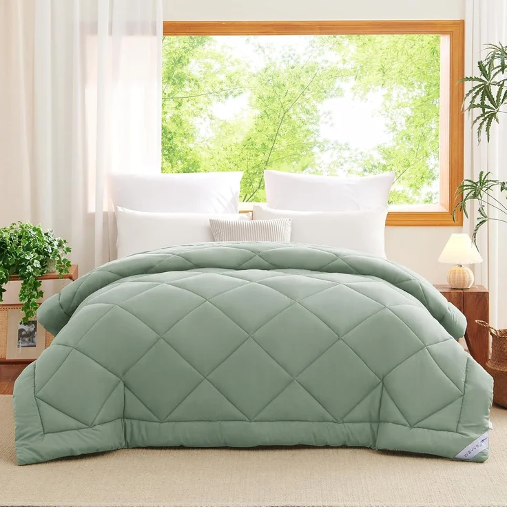 WAVVE Bettdecke 240x220 cm Ganzjahresdecke 4 Jahreszeiten, Steppdecke 300gsm Mikrofaser 220x240, Super Weiche Zudecke Schlafdecke Atmungsaktive 240x220 Grün – Bild 1