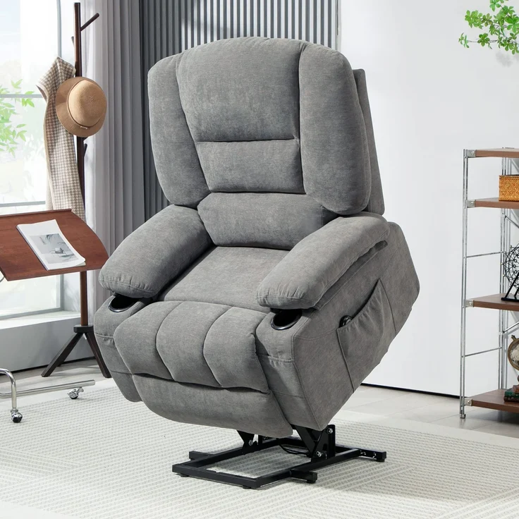 Wohnora-Elektrischer Relaxsessel mit Aufstehhilfe, Massagesessel mit Wärmefunktionen, 2 Fernbedienungen, weicher Schaumstoff,H 1020cm x T 970cm x B 900cm,Dunkelgrau – Bild 3