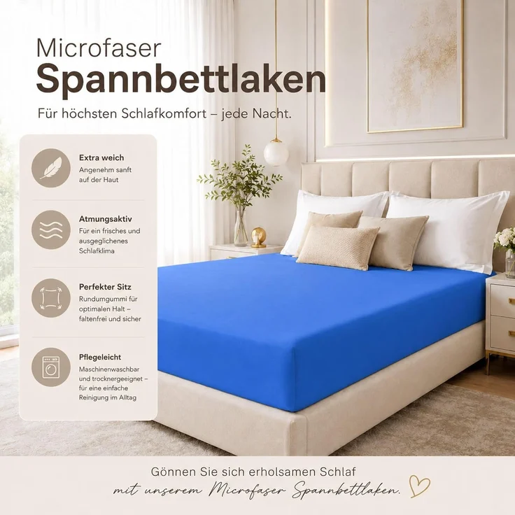 Microfaser Spannbettlaken - Spannbetttuch 90-100x200 cm - Atmungsaktiv, Knitterfrei & Pflegeleicht – OEKO-TEX Bettlaken mit Rundumgummi - Royalblau – Bild 2