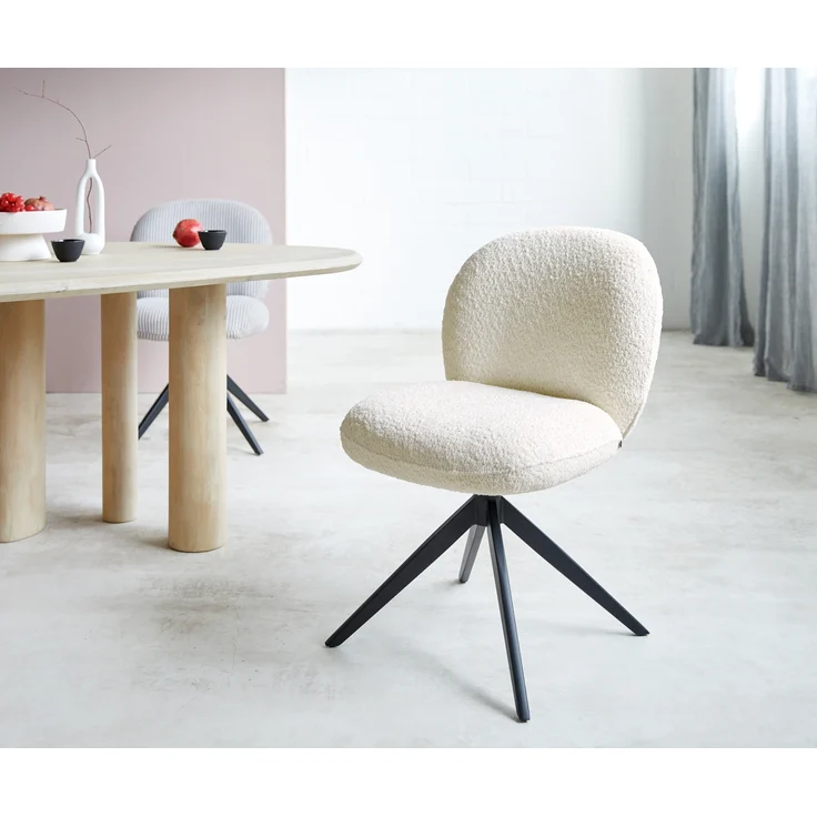Drehstuhl Nube-Flex Bouclé Weiß Kreuzgestell breit Schwarz 360° drehbar Taschenfederkern – Bild 1
