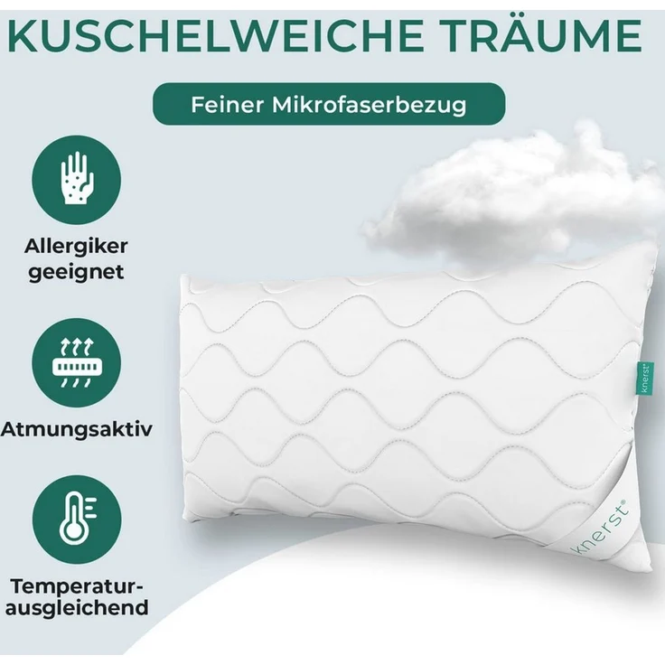 KNERST Kopfkissen Microfaser KomfortFlex 95°C waschbar, Füllung: 100% Polyester, Seitenschläfer, Bauchschläfer, Rückenschläfer, 2er Set, Microfaser-Kopfkissen KomfortFlex 60x60 cm, höhenverstellbar – Bild 4