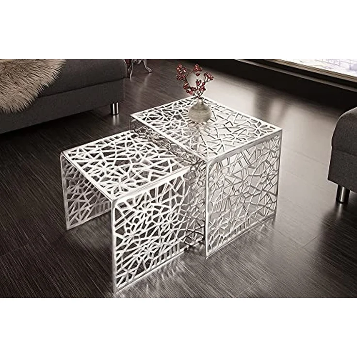 riess-ambiente Couchtisch ABSTRACT 49cm silber (Set, 2-St), Wohnzimmer · Metall · eckig · Handarbeit · Gap Design · Modern – Bild 3