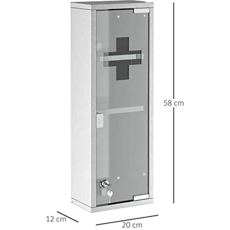Kleankin Medizinschrank Erste-Hilfe-Schrank mit Schloss 3 Fächer (Medikamentenschrank, 1-St, Arzneischrank) Silber 20 x 12 x 58 cm – Bild 3