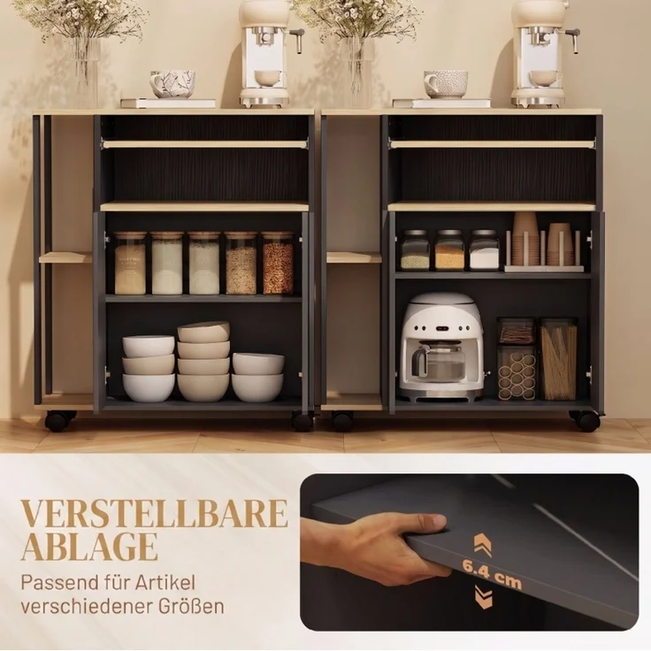 Küchenwagen mit Arbeitsplatte, Stauraum und Rollen, 80x40x82 cm, Schwarz – Bild 5