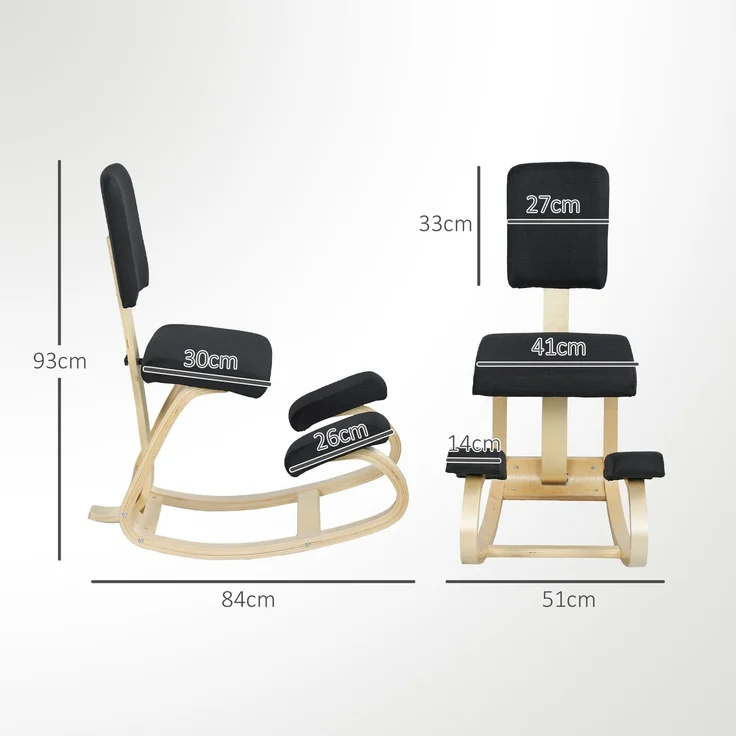 JARDJ Ergonomischer Kniestuhl, Kniehocker Gesundheitsstuhl für Zuhause, Büro, Meditation Schwarz – Bild 5