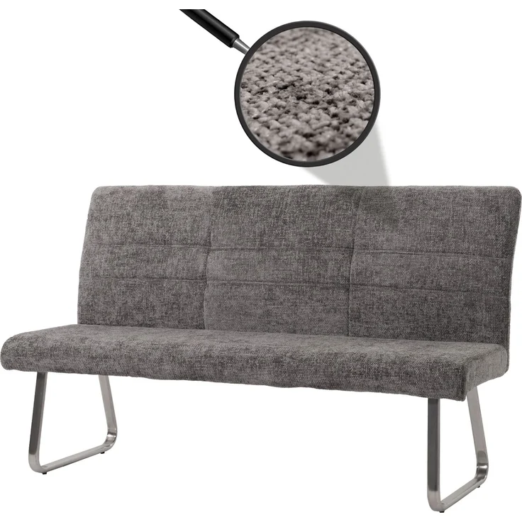 Sitzbank HWC-G55, Esszimmerbank Bank, Edelstahl gebürstet Stoff/Textil Chenille Öko-Tex, 180cm ~ dunkelgrau – Bild 1