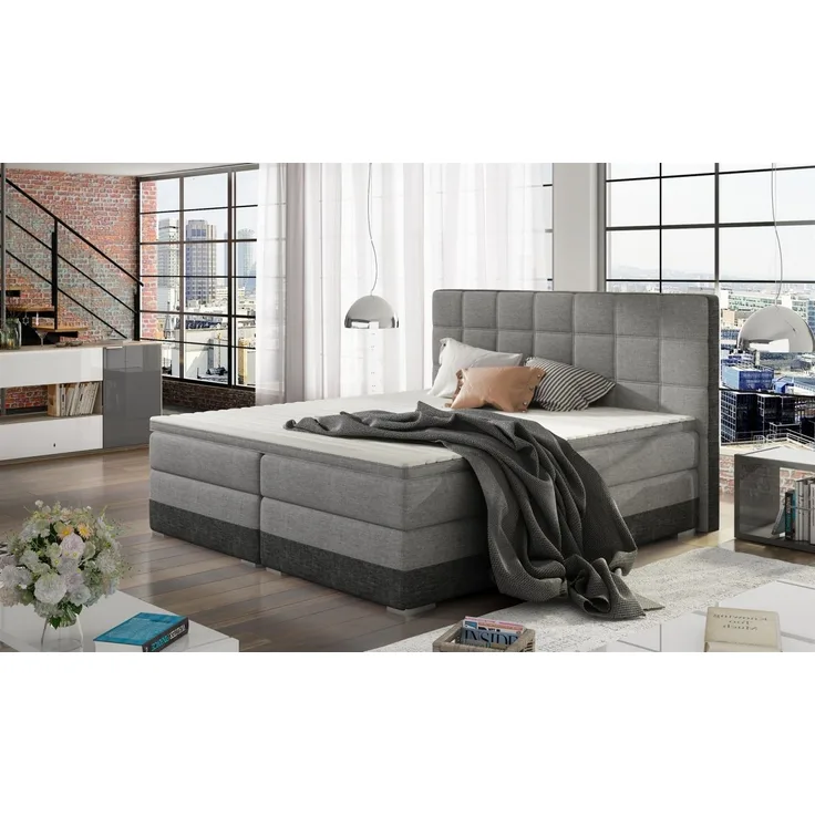 Boxspringbett PRATO Webstoff Hellgrau/ Dunkelgrau 180x200 cm