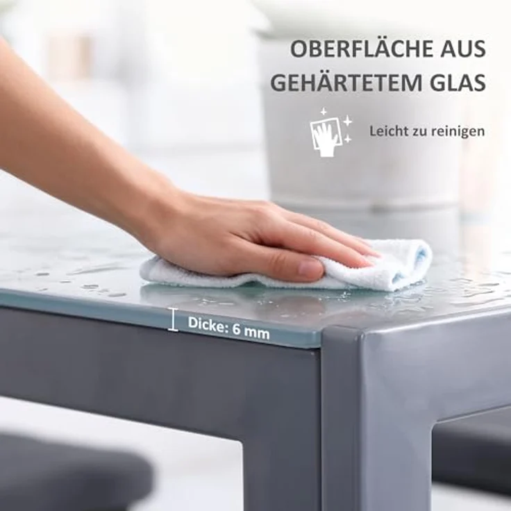HOMCOM Esstisch Esszimmertisch für 4 Personen (Glastisch, 1-St, Küchentisch), für Küche, Esszimmer, Grau, 75 x 75 x 75 cm – Bild 5