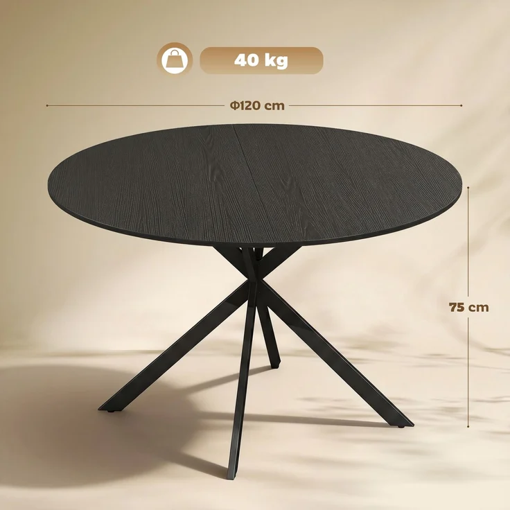 Runder Esstisch für 4 Personen, Küchentisch im Industriestil mit Stahlbeinen, für Esszimmer, Küche, Schwarz--Schwarz--75x120x120cm--CHENHAONING – Bild 5