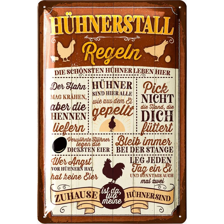LANOLU Blechschild Hühnerstall Regeln Lustig - 20x30cm – Metall – Mehrfarbig – 20321 – Bild 1