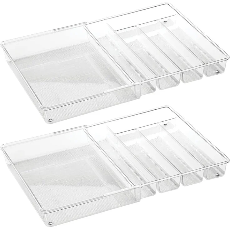 Besteckkasten Schubladen Organizer 2er Set ausziehbar mDesign transparent – Bild 1