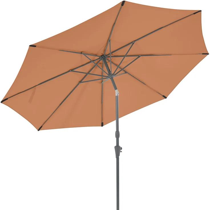 LECO Marktschirm Ø3m, Aluminiumgestell anthrazit, Fiberglasstreben, Polyester-Schirmtextil orange, mit Windschutz und Abknickfunktion – Bild 3