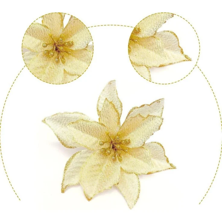 24x Weihnachtsstern Künstliche Blumen Set in Rot Gold Blau Rosa Glitzer – Bild 3