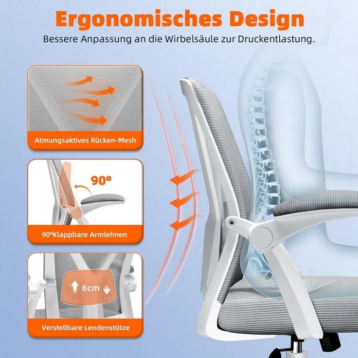 Hiazurm Bürostuhl Bürostuhl,Chefsessel aus Mesh,Ergonomischer Schreibtischstuhl (Verstellbarer Armlehnen, Lendenwirbelstütze,Drehstuhl Wippfunktion,Atmungsaktiv), Verlängerte und Verbreiterte Rückenlehne, Bis 155 kg,Schwarz – Bild 1