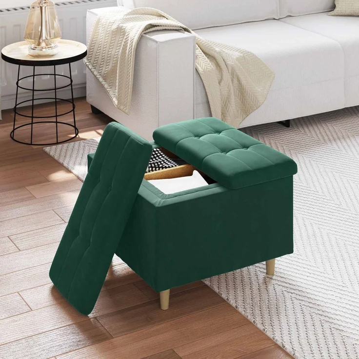 vidaXL Ottoman mit Stauraum Dunkelgrün 60 x 60 x 45 cm Samt 876827 – Bild 4