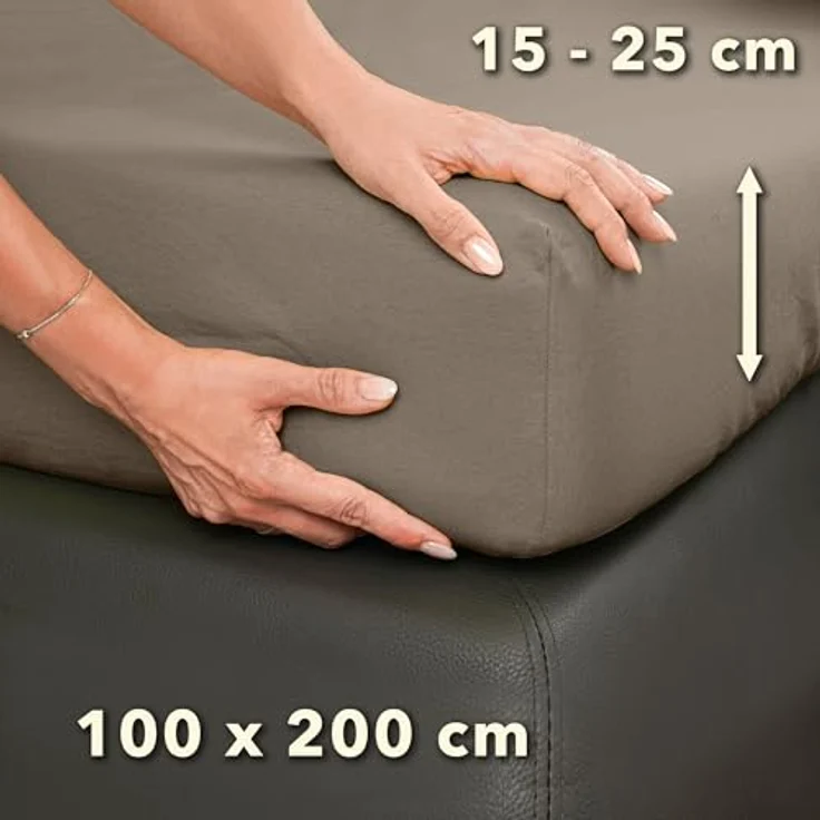 STUDIO Basic Spannbettlaken 100x200 cm, 100% gekämmte Baumwolle, Oeko-TEX 100, Markenqualität, Bettlaken Spannbetttuch Jersey 100x200 - Taupe – Bild 5
