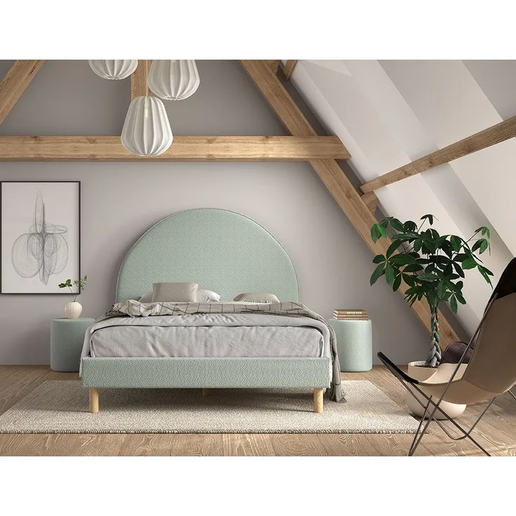 Moon set aus Polster Bett mit Lattenrost, 2 Polsterhocker und Nachttisch