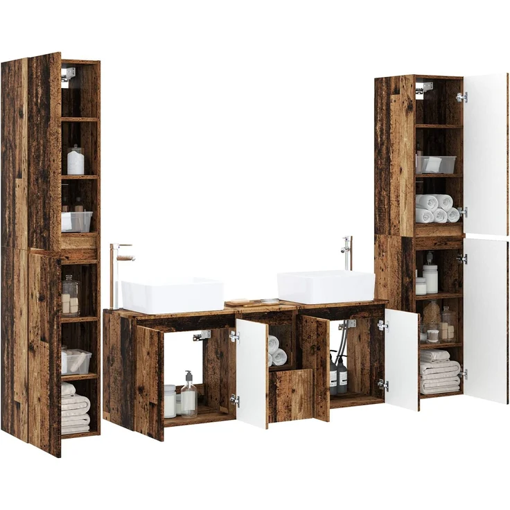 vidaXL Badezimmerschrank-Set 5 stk. Altholz 33 x 34,5 x 160 cm 3406041 – Bild 3