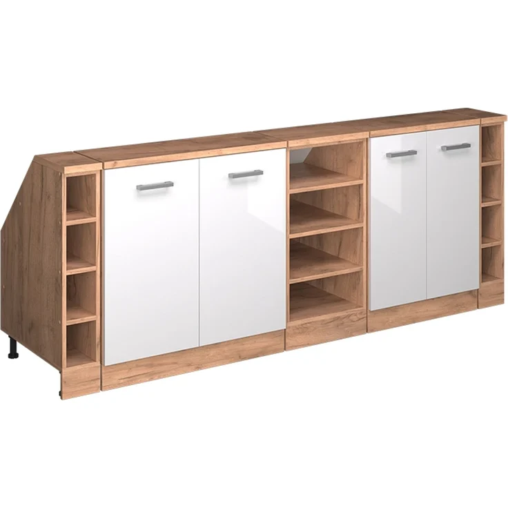 Küchenschrank für Dachschrägen R-Line Weiß Hochglanz 210 cm 5er Set Schrankkorpuss 60 cm Tiefe Vicco – Bild 1