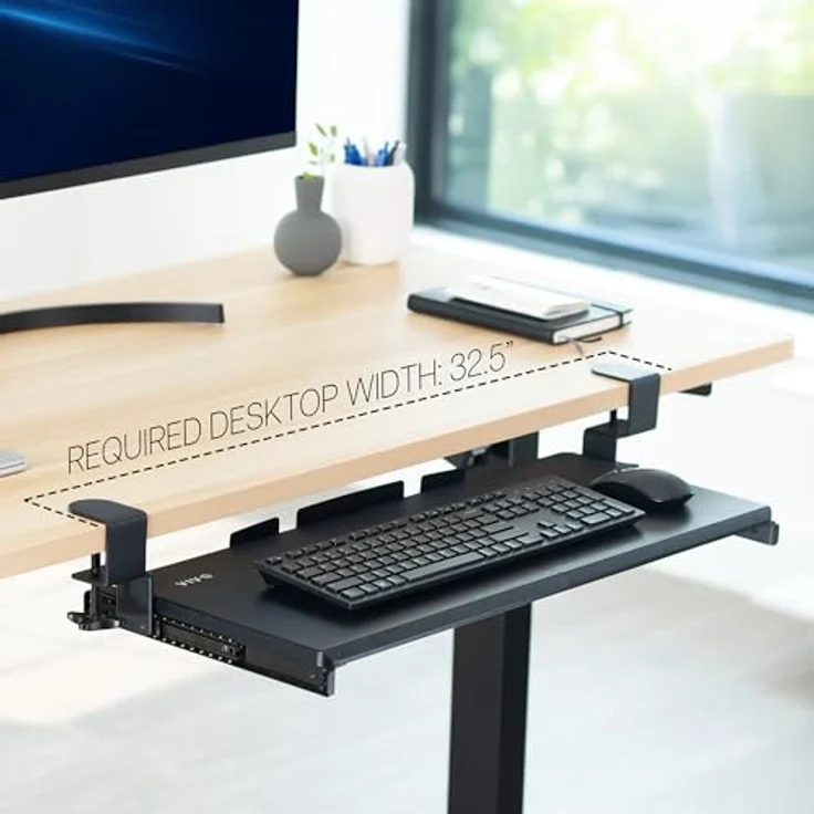 VIVO Große Klemmbare Computer Tastatur- und Mausablage zur Montage unter dem Schreibtisch, 69x28 cm Ausziehbare Plattform Schublade, Schwarz, MOUNT-KB05E – Bild 3