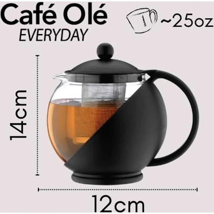 Café Ole Everyday Runde Teekanne Infuser Korb Glas Teekanne Lose Blatt, Schwarz, 700 ml - 24 oz – Bild 6
