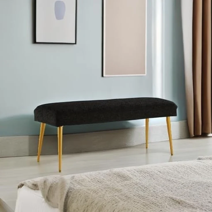 Ball & Cast gepolstert schwarz Eingang Bank für Schlafzimmer, Ende des Bettes Bank Ottoman Hocker mit gepolstertem Sitz & Metallbeine, schwarz – Bild 2