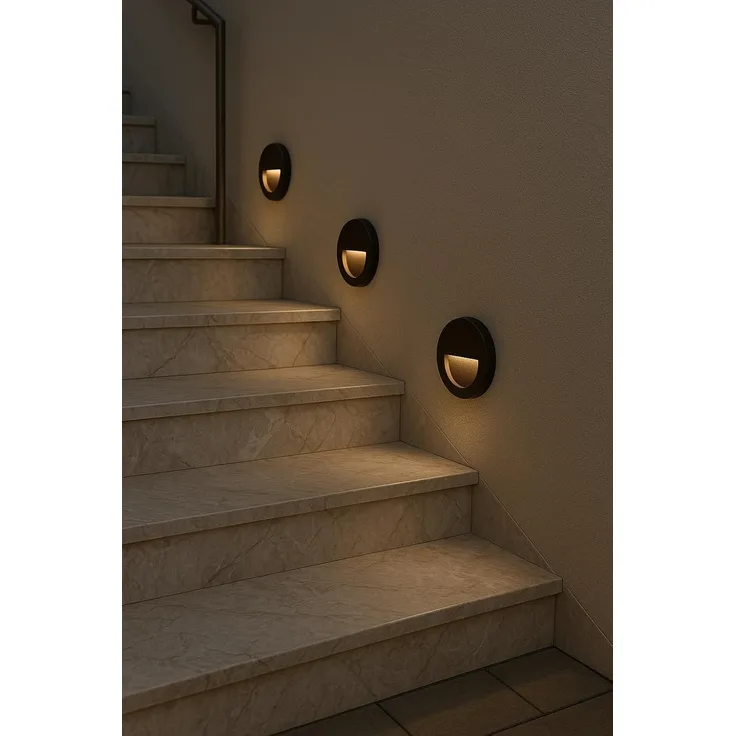 3W LED Treppenlicht Treppenbeleuchtung Treppenleuchte Stufenlicht Stufen Leuchte Rund Schwarz