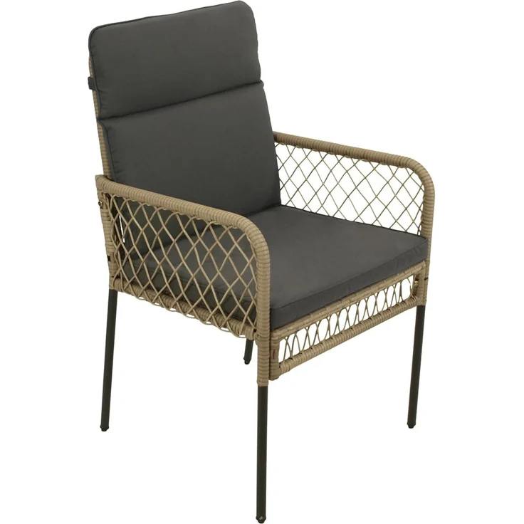 DEGAMO RAVALLO Gartensessel mit Armlehnen und Polster, Metall + Geflecht, schwarz/beige, 57cm – Bild 6