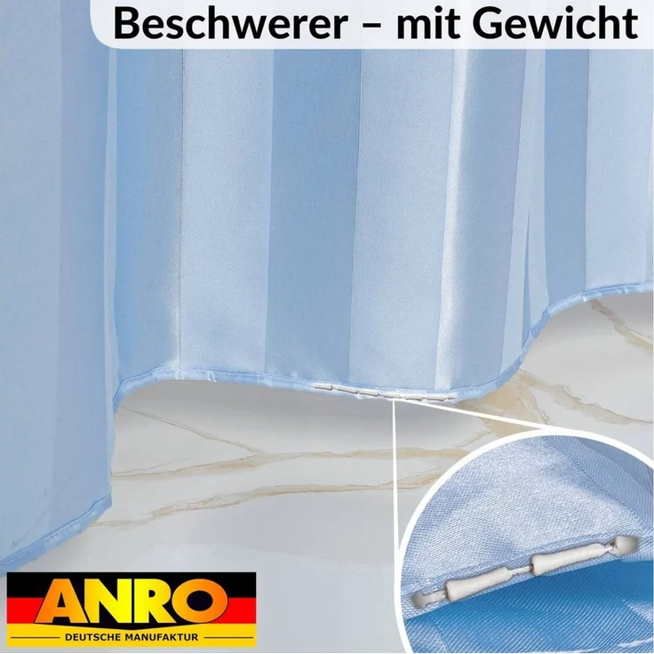 ANRO Duschvorhang aus Italien hochwertiger Badevorhang Textil mit Ösen und Haken Breite 120 cm (Packung, 1-tlg, Duschvorhang inkl. Aufhängeringe), robuster Vorhang Stangenaufhängung in Größe 200x120cm in blau – Bild 4
