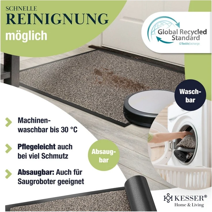 KESSER® Schmutzfangmatte rutschfeste Fußmatte für Innen- & Außenbereich waschbar & wetterfest | Türmatte Wohnungseingang | Teppich für Büro & Vorzimmer | Fußabtreter Fußabstreifer Multi, Taupe / Anthrazit, 50x80cm – Bild 3