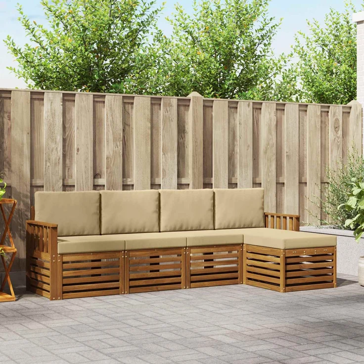 vidaXL Outdoor-Sofagarnitur 5 stk. 5-Sitzer Natur und Beige 3374643 – Bild 1