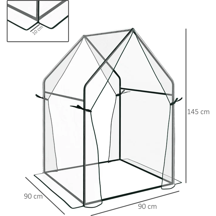 Wohnora-Gartengewächshaus, Tomatengewächshaus für den Garten mit 2 Reißverschlusstüren, Abmessungen 90 x 90 x 145 cm,H 1450cm x T 900cm x B 900cm,Transparent – Bild 4