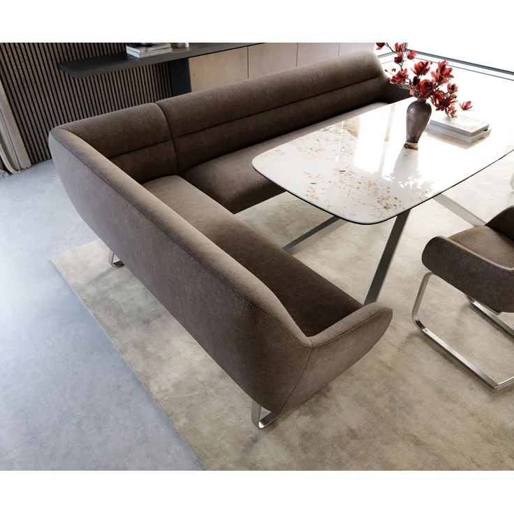 Esszimmerbank Taya-Flex 285x190 cm Strukturstoff Soft Taupe Kufengestell flach Edelstahl Taschenfederkern Rechts – Bild 4
