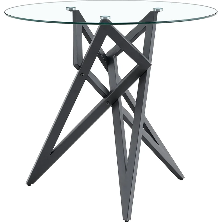 Runder Glas-Couchtisch Ø ca. 85 cm, moderner Wohnzimmertisch mit geometrischem Design-Untergestell, gehärtete Glasplatte, stabiler Beistelltisch für Wohnzimmer – Bild 9