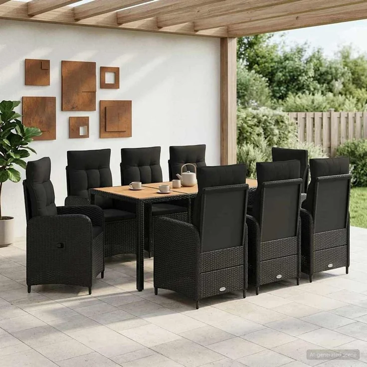 vidaXL Outdoortisch-Set 9 stk. Schwarz 190 x 90 x 75 cm 3422275 – Bild 1