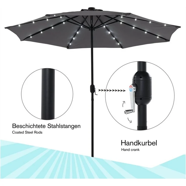 Feel2Home Sonnenschirm Sonnenschirm Marktschirm Ø3m LED Beleuchtung Strandschirm grau/beige, LxB: 300,00x300,00 cm, Stück, Premium-Sonnenschirm, LED-Beleuchtung – Bild 4