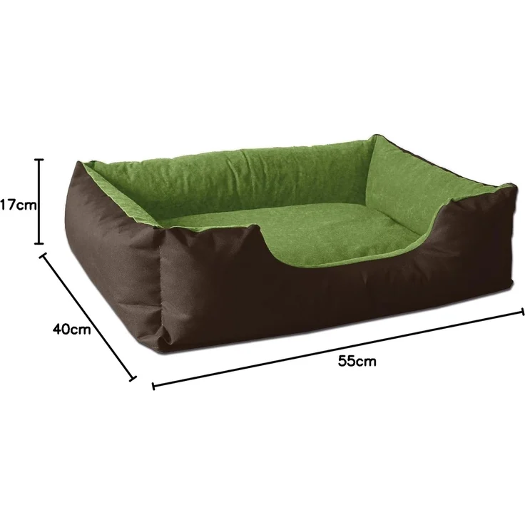 BedDog Hundebett LUPI, Hundesofa aus Cordura, Microfaser-Velours, waschbares Hundebett mit Rand, Hundekissen vier-eckig (S) ca. 55x40x17cm, MYSTIC (braun/grün) – Bild 9