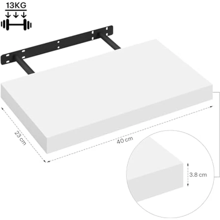 eSituro Wandregal, schwebendes Regal für Wandmontage, Schweberegal Hängeregal Wandbrett im Wohnzimmer Schlafzimmer Küche Badezimmer, weiß modern, MDF, 40 x 3,8 x 22,9 cm – Bild 4