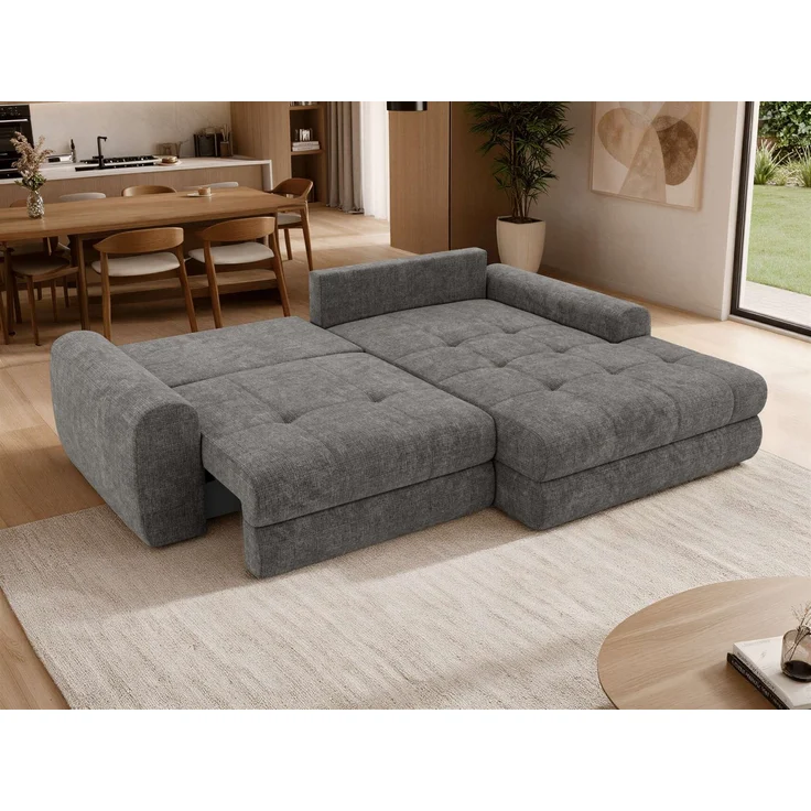 Sofa L-Form ARELIA L mit Schlaffunktion, Wohnzimmer Sofa, Wellenfederung, Sofa mit DL-System - Schenille grob gewebt Dunkelgrau - Links – Bild 5