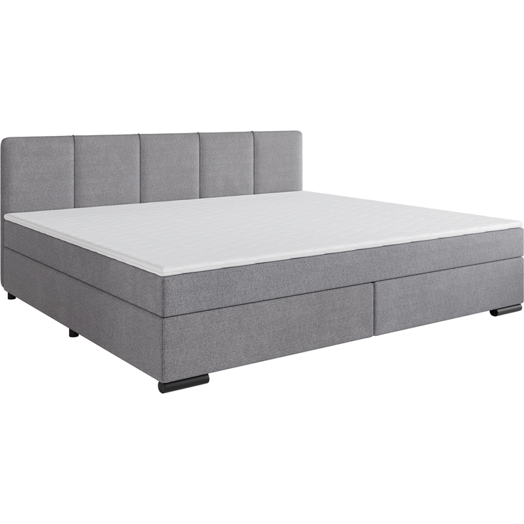 'DENTON' Boxspringbett 240x200 cm, Grau, Härtegrad H3, mit Komfortschaumtopper und gepolstertem Kopfteil mit vertikalen Kedernähten