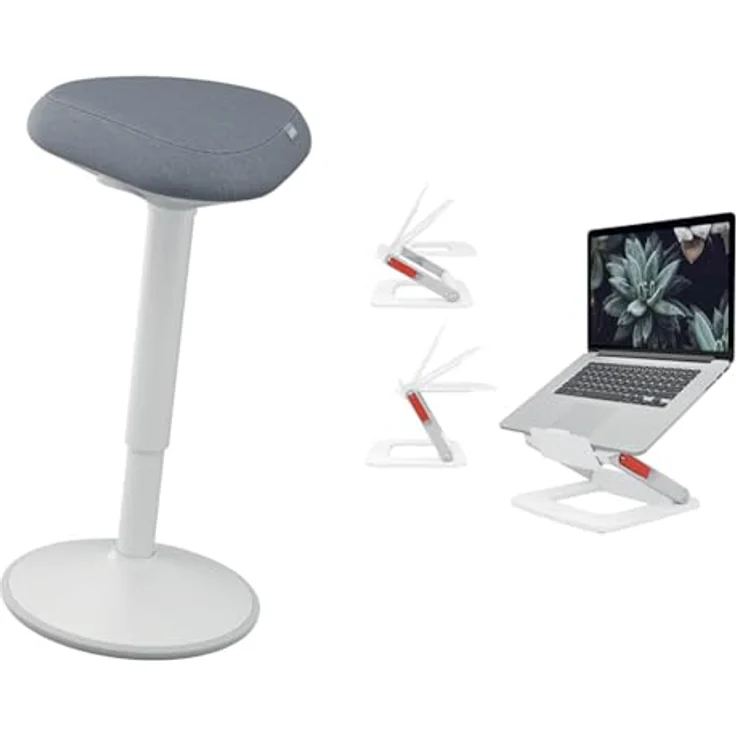 Leitz Ergo Set Active Stehhocker mit Dual Density Foam Komfortsitz + Multi-Winkel-Laptopständer, Hocker höhenverstellbar von 57 bis 82 cm, Für bis zu 110 kg, 65450085 + 64240001 – Bild 2