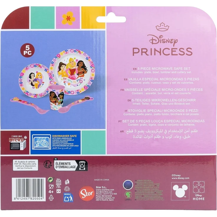 Disney Princess Teller-Set Mikrowellengeeignet 5-teiliges Kindergeschirr mit rutschfestem Boden – Bild 3
