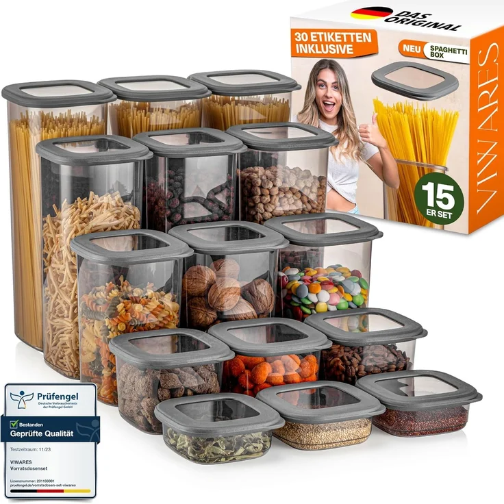 Viwares Vorratsdosen mit Deckel Luftdicht, 15er Vorratsbehälter Set BPA-Frei, Vorratsdose zur Müsli Mehl Aufbewahrung Küche, Praktische Organizer Küche, Frischhaltedosen für Lebensmittelaufbewahrung