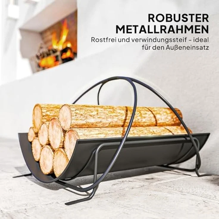 Outsunny Kaminholzregal mit Griff, erhöhte, BxTxH:38x51x33 cm, (Kaminholzständer für innen, 1-St, geometrische Brennholzregal), 51 x 38 x 33cm aus Metall, Schwarz – Bild 3