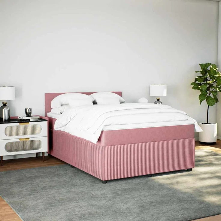 vidaXL Boxspringbett mit Matratze Rosa 140x190 cm Samt 3287739 – Bild 3