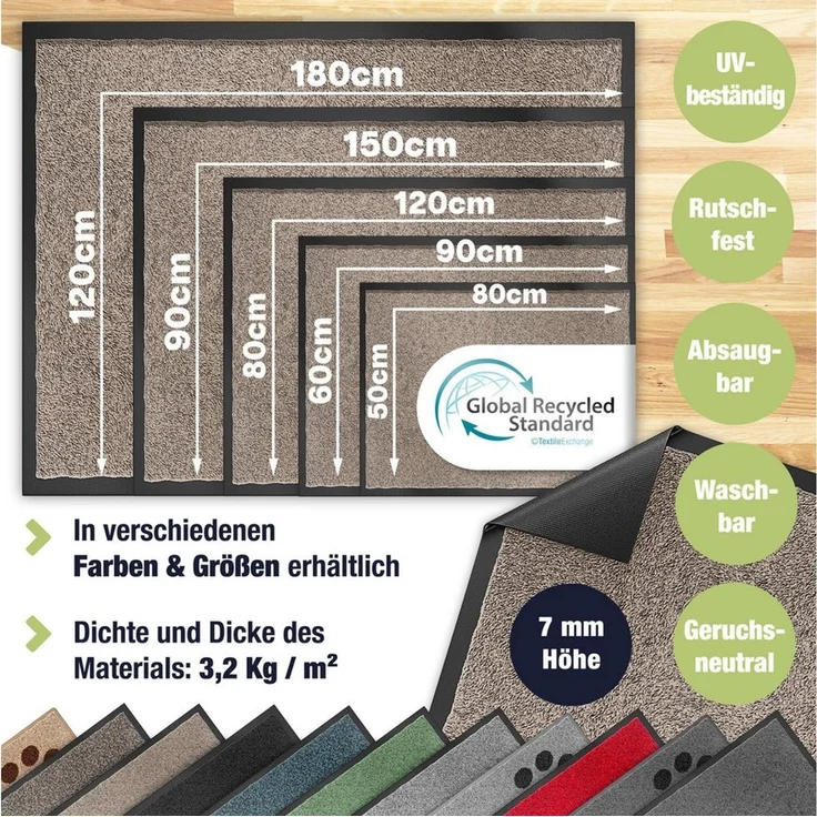 KESSER® Schmutzfangmatte rutschfeste Fußmatte für Innen- & Außenbereich waschbar & wetterfest | Türmatte Wohnungseingang | Teppich für Büro & Vorzimmer | Fußabtreter Fußabstreifer Classic, Taupe, 50x80cm – Bild 2