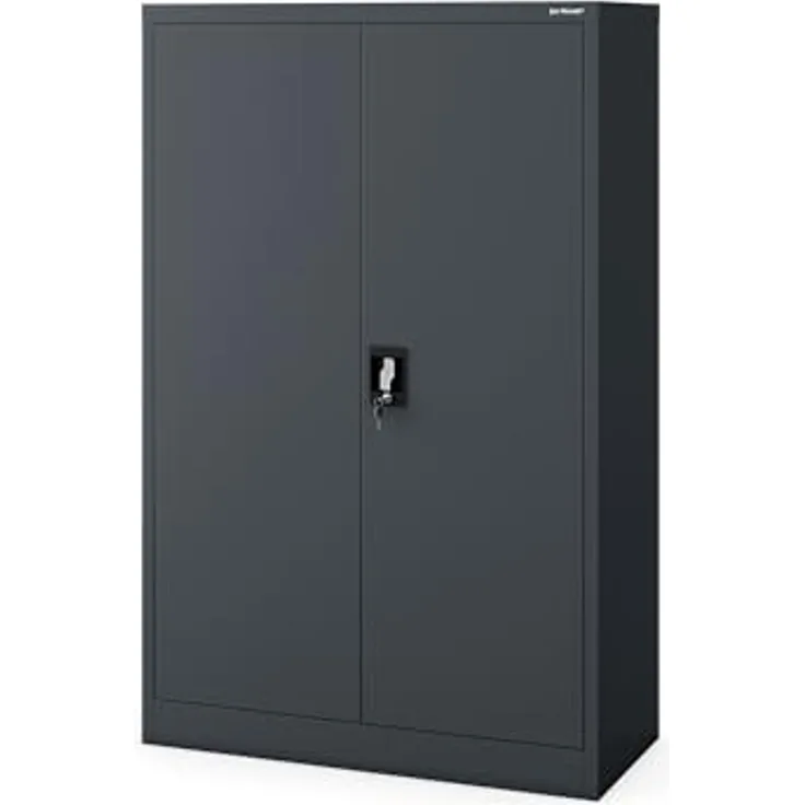 Jan Nowak Aktenschrank C001K Metallschrank Büroschrank Werkzeugschrank 3 Fachböden Stahlblech Flügeltüren Pulverbeschichtung 140 cm x 90 cm x 40 cm (Anthrazit)