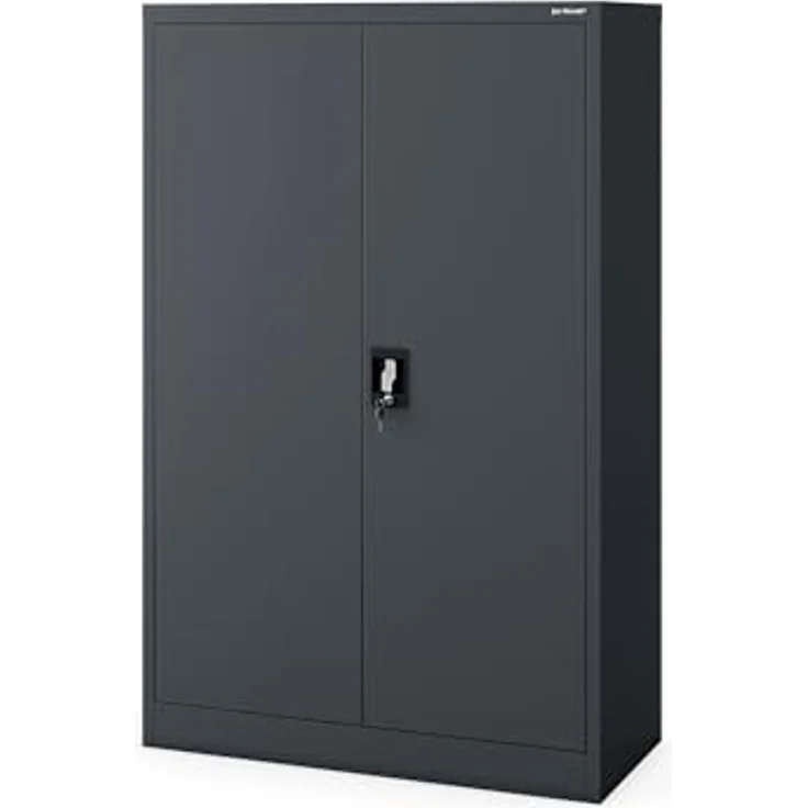 Jan Nowak Aktenschrank C001K Metallschrank Büroschrank Werkzeugschrank 3 Fachböden Stahlblech Flügeltüren Pulverbeschichtung 140 cm x 90 cm x 40 cm (Anthrazit) – Bild 1