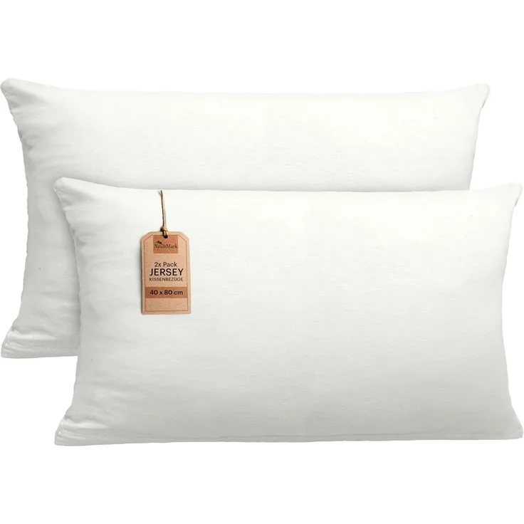 NatureMark 2er Pack Jersey Kissenbezug Kissenhülle Kissenbezüge Seitenschläferkissen Nackenkissen viele Größen und Farben ÖKO-TEX (40x80 cm, Natur/Creme)